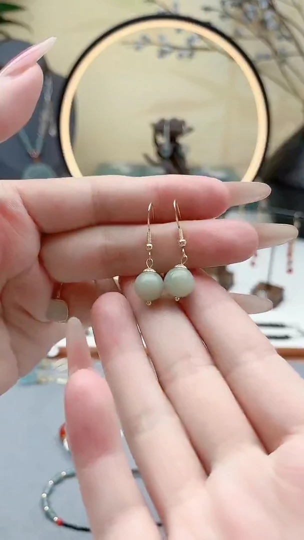 和田玉银S925镶嵌耳饰808和田玉单株