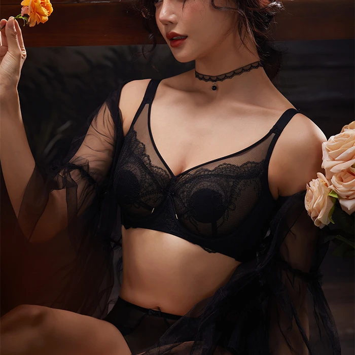 3313超薄性感大胸显小轻奢刺绣文胸蕾丝女士法式舒适调整型诱惑