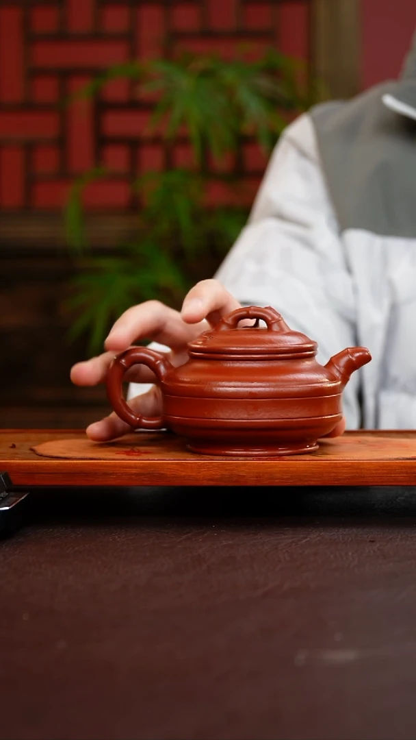 茶壶紫砂大红袍双线竹鼓