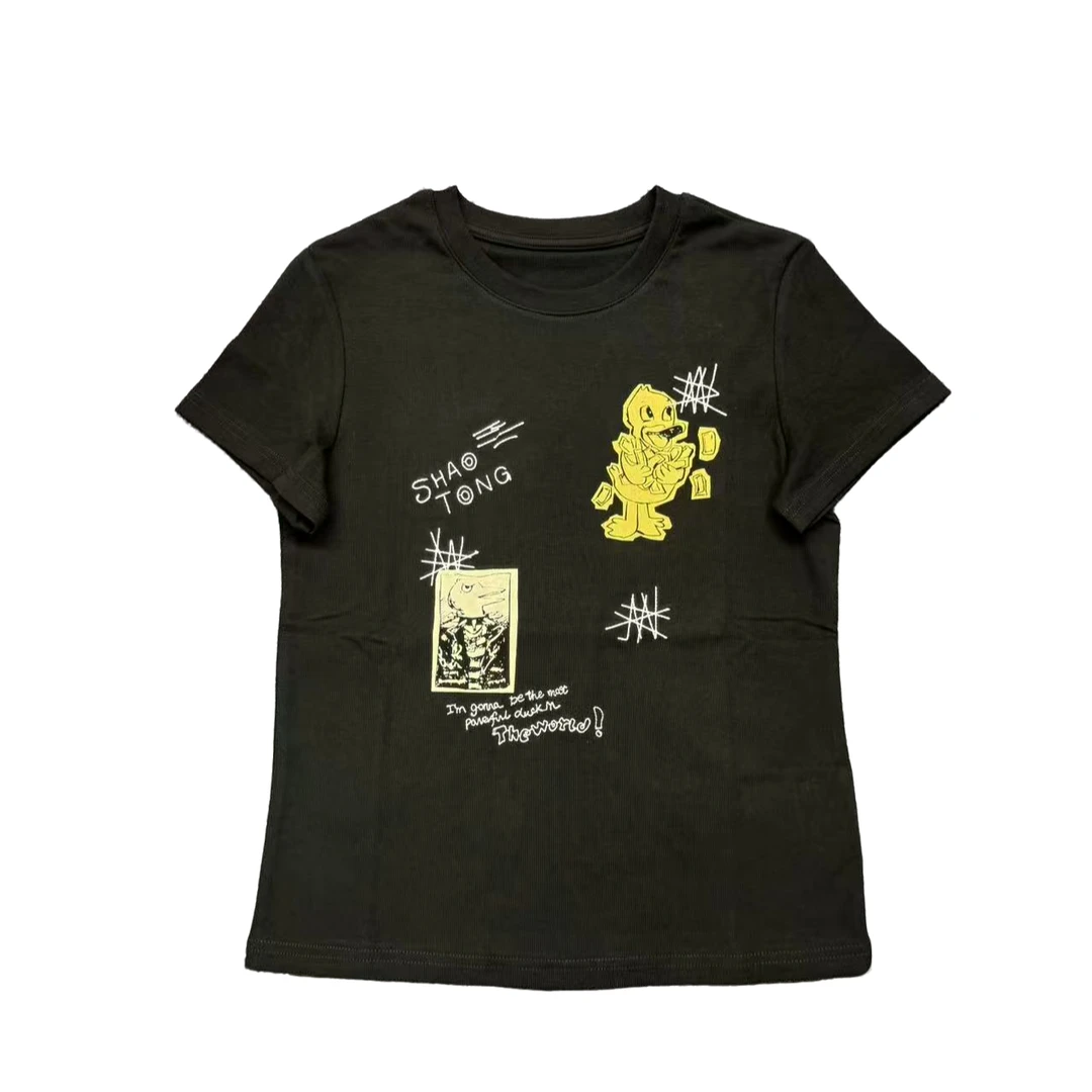 528黑色趣味印花T恤