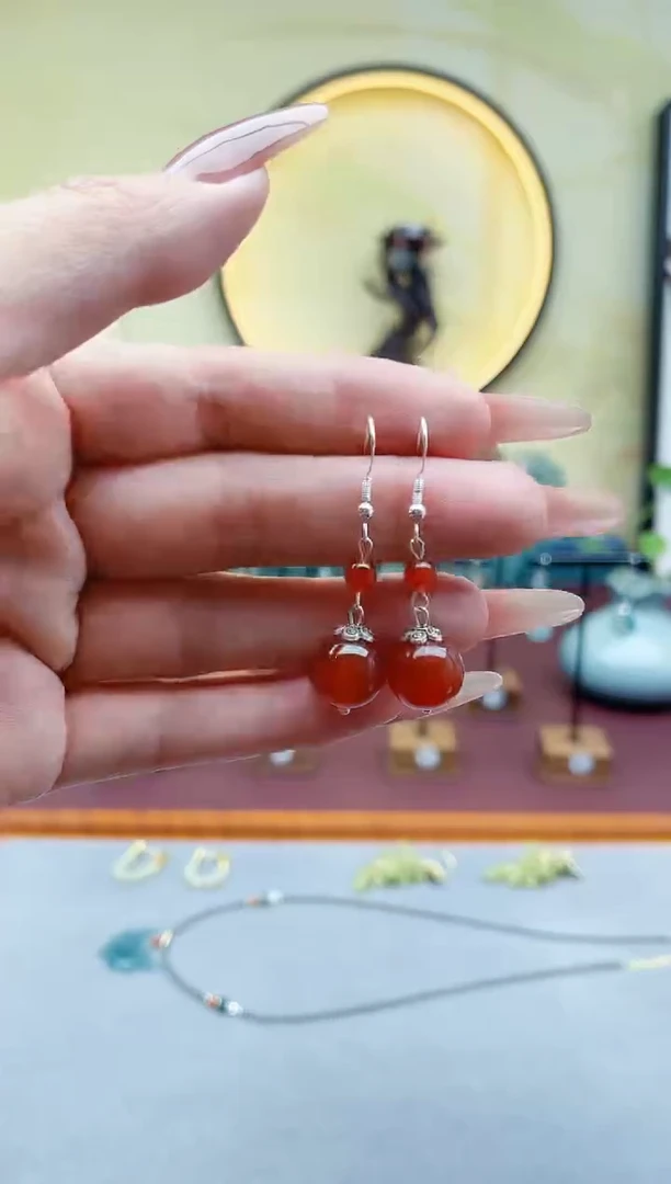 未镶嵌耳饰玛瑙/玉髓00红色2颗