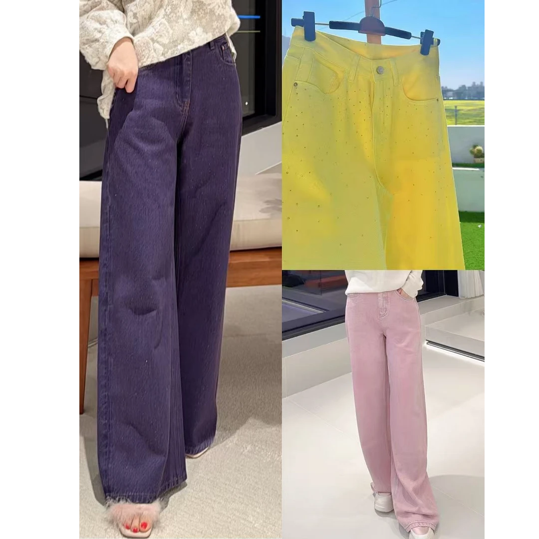 带钻直筒牛仔裤 百搭