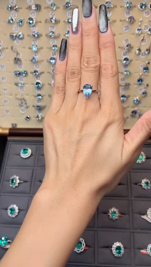 无925银无品牌 925银 轻奢女神款魔鬼蓝色系