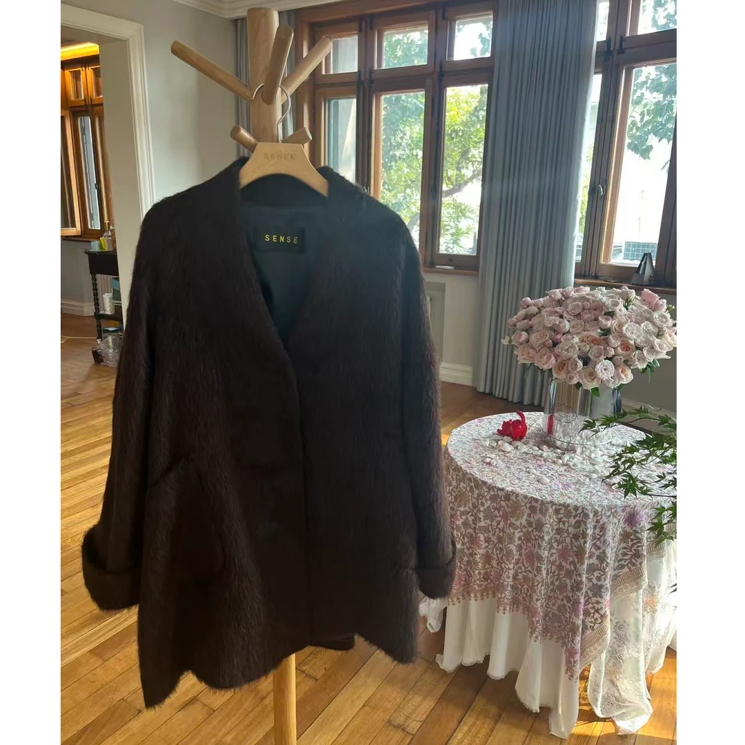 SENSE   25年   100苏力V领中长款大衣外套