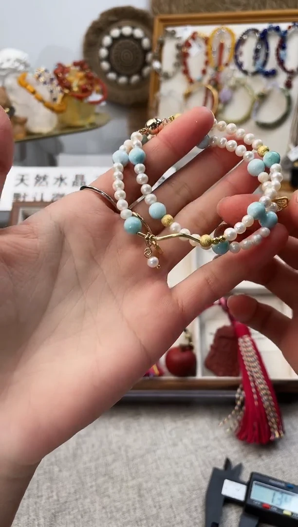 未镶嵌手串水晶海纹石珍珠双圈 （多样性发一）