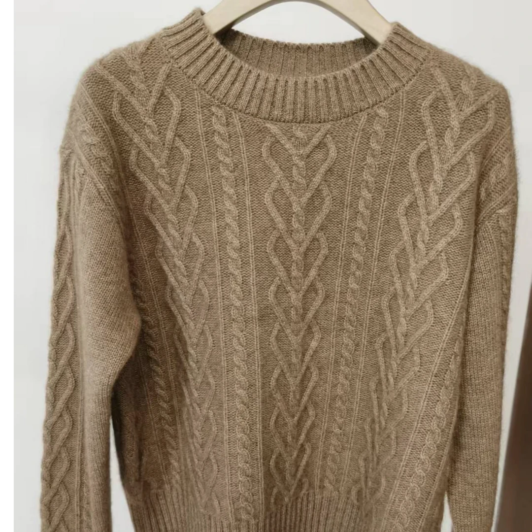 100%山羊绒撞色女士圆领