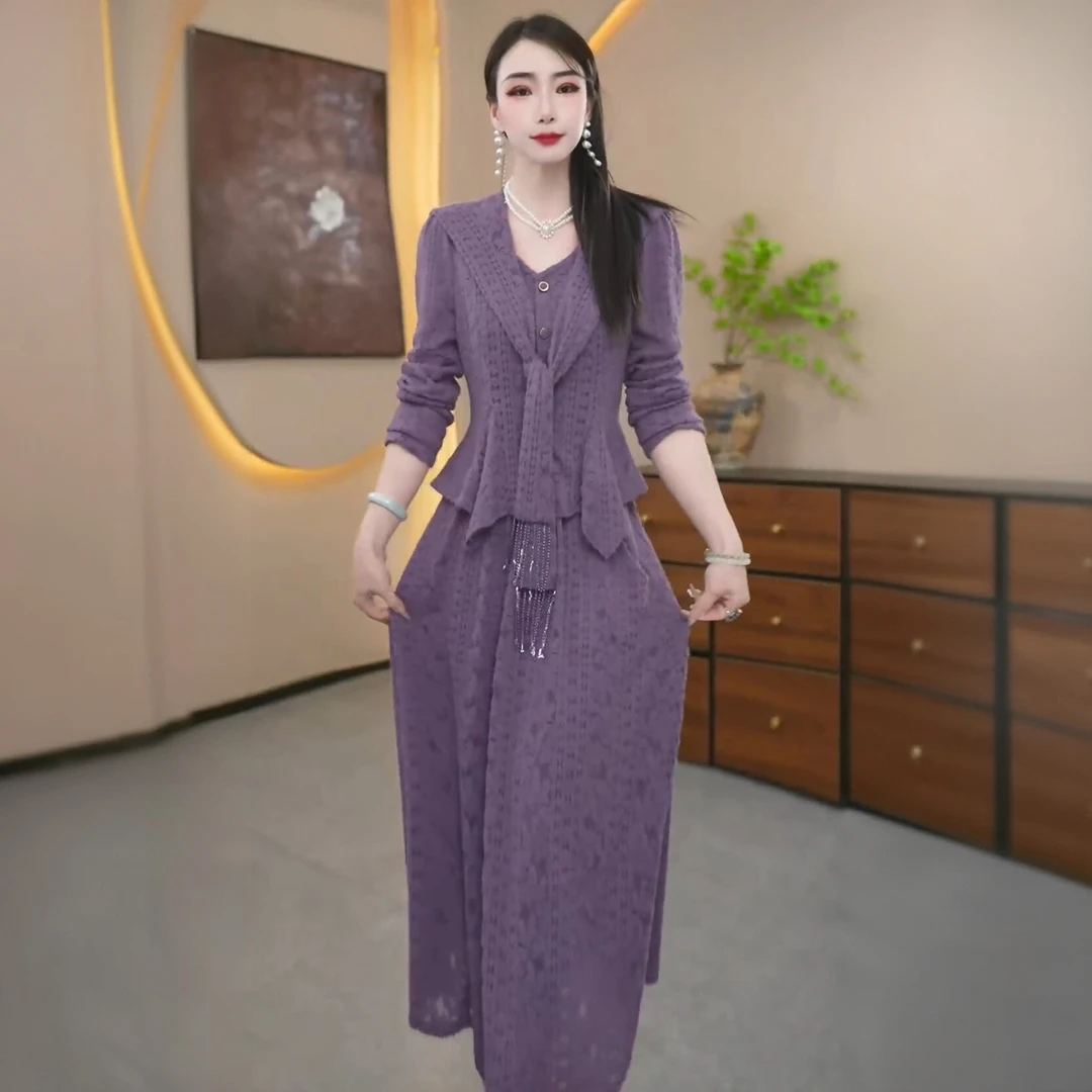 高级雪花绒洋气时髦优雅俩件套2025秋季新款中年妈妈修身显瘦套装