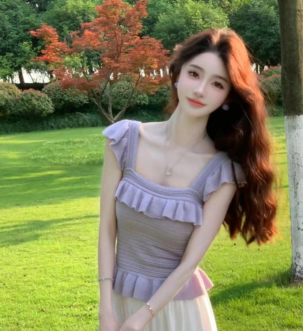 【恋恋巴黎】夏季百搭通勤纯欲甜美小花边上衣