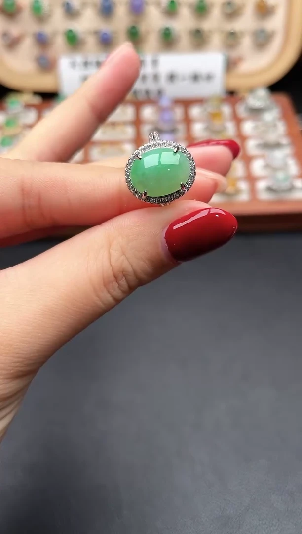 银S925镶嵌戒指翡翠一物一证一礼盒