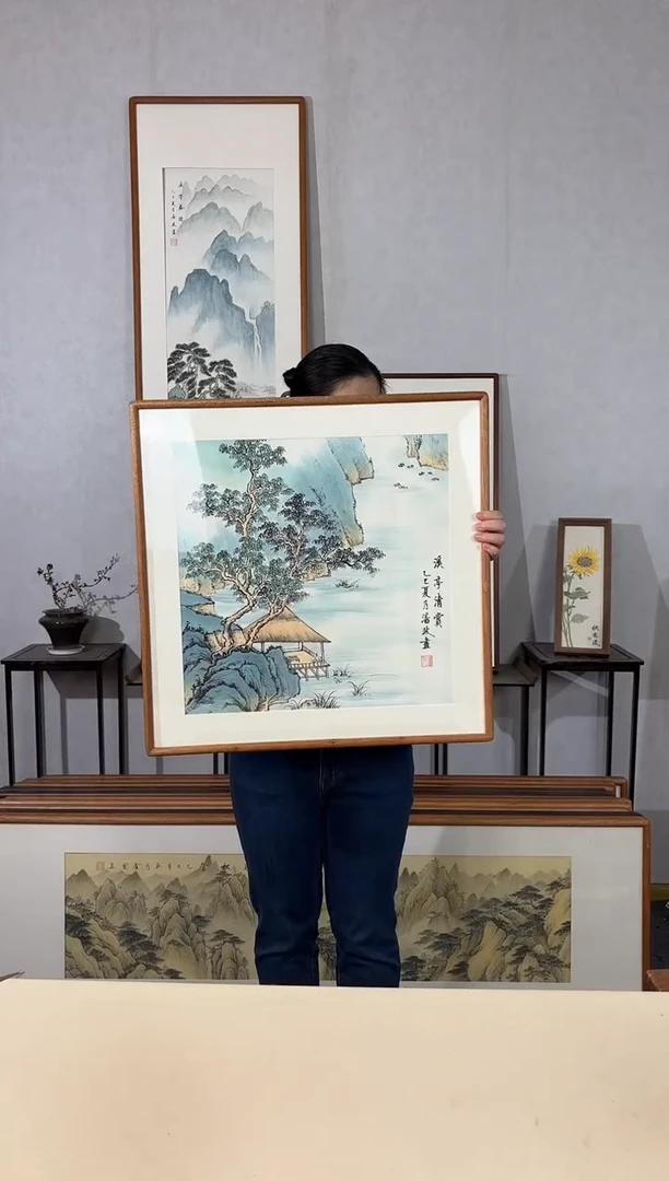 国画手绘*溪亭清赏*62*62cm实木框