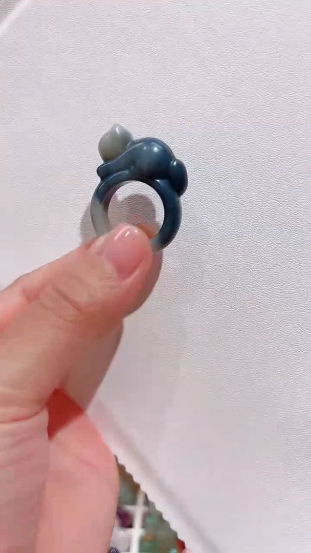 未镶嵌戒指和田玉新疆和田玉籽，青花，烟雨江南13-14圈口