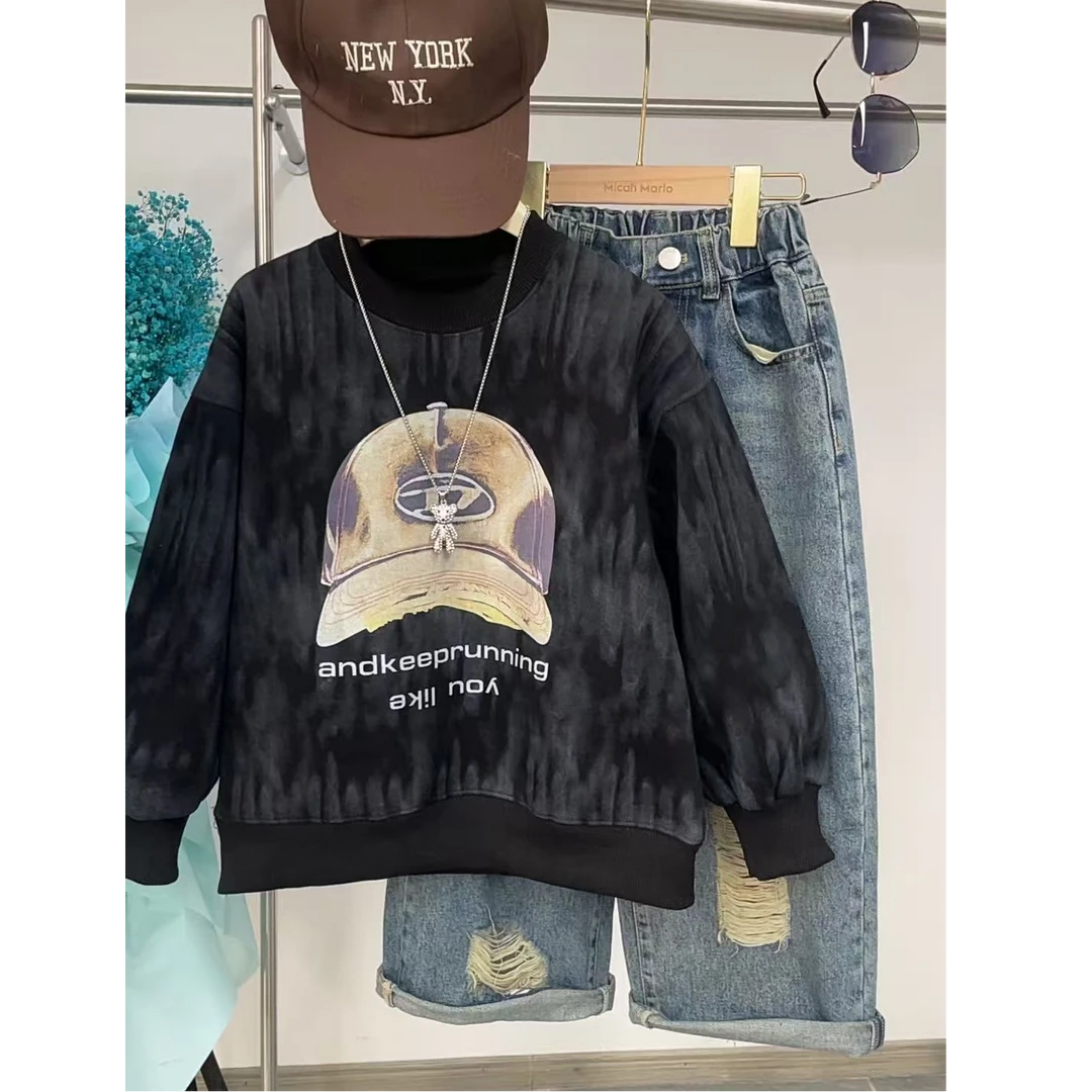 509168 韩版男童女童新款秋款时尚儿童洋气百搭休闲加绒卫衣