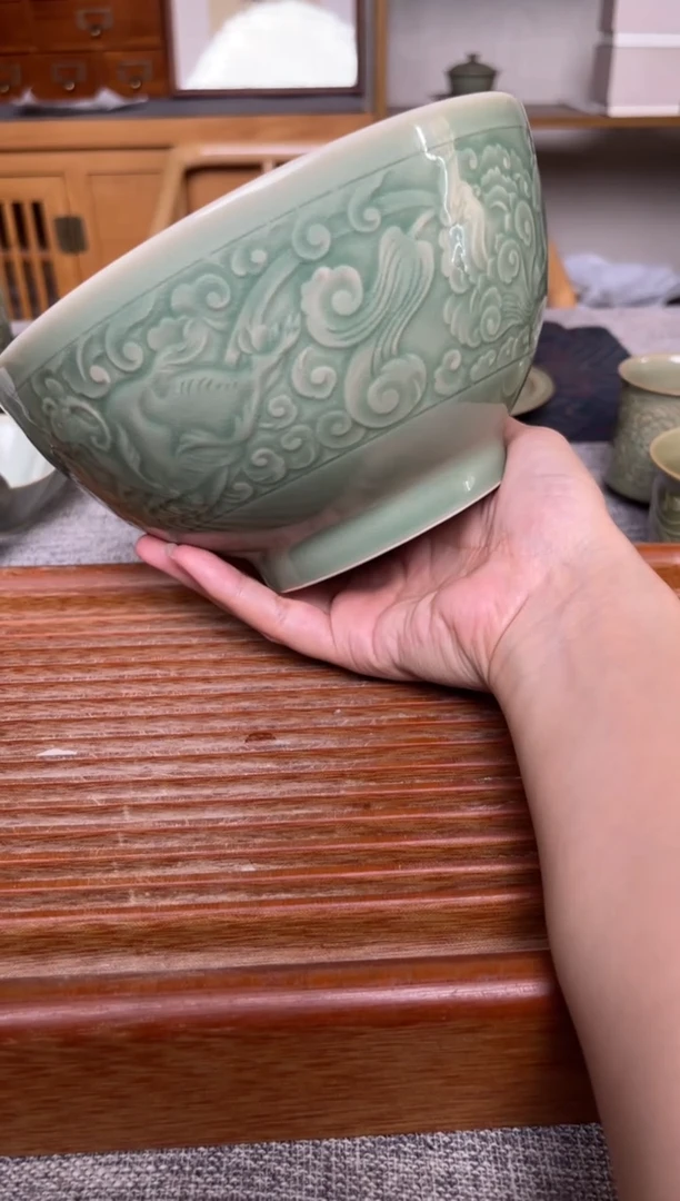 其他青瓷7英寸三羊碗 微瑕