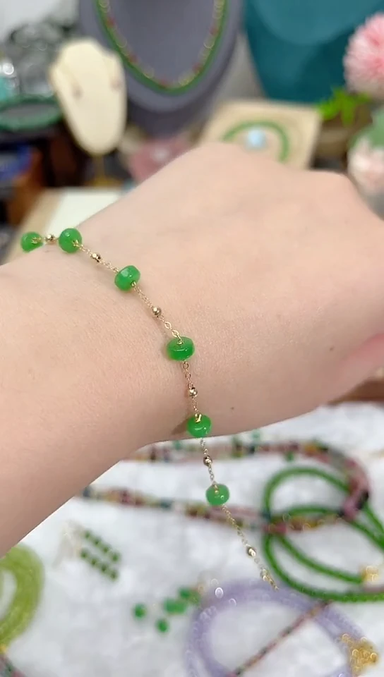 【闪购商品】翡翠手链14K金镶嵌满79