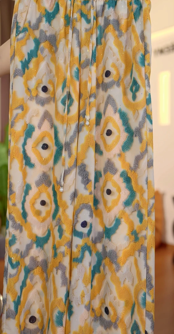 K157新款缎面宽松休闲百搭阔腿裤（平面花）-蕾蕾