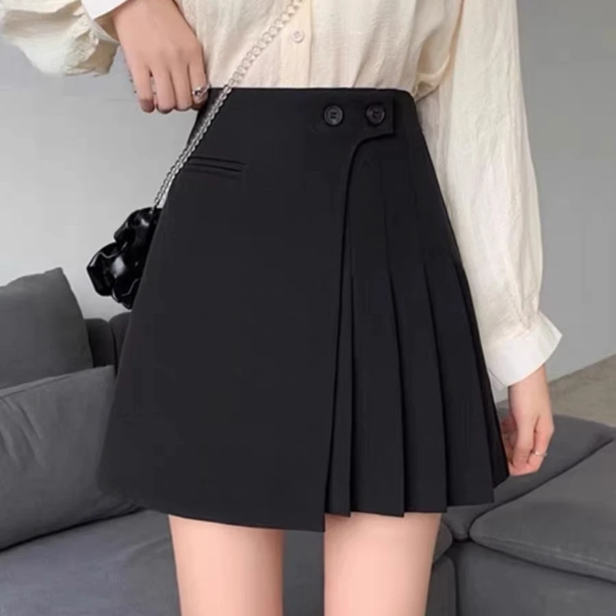 5221#韩系短裙正品百褶裙半身裙女春季新款显瘦高腰西装A字短裙