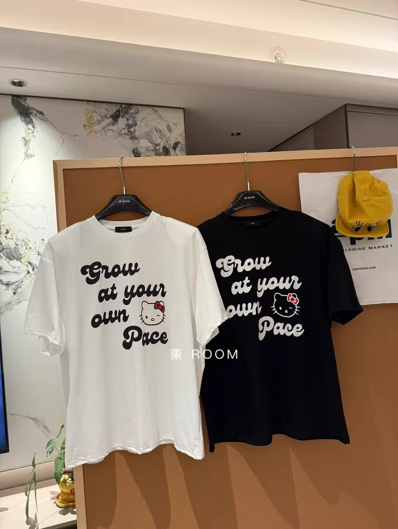 （東Room）夏季新款韩版宽松字母KT猫短袖T恤显白设计感上衣