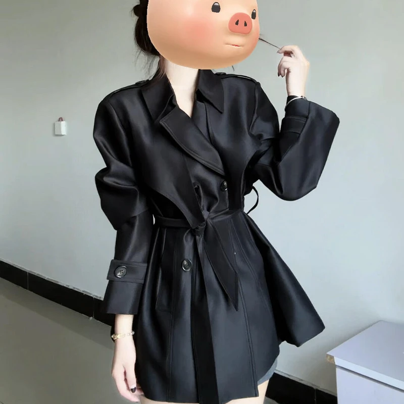 短款黑色收腰风衣外套女2025秋季新款巨好看小个子正流行爆款显瘦