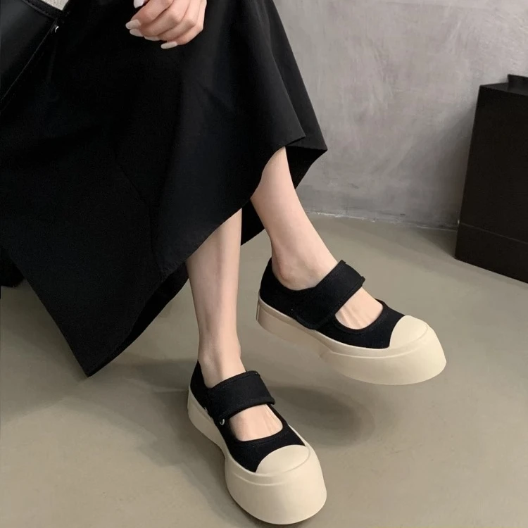 赵露思同款帆布鞋玛丽珍鞋女2025新款女鞋春秋单鞋丑萌厚底小白鞋