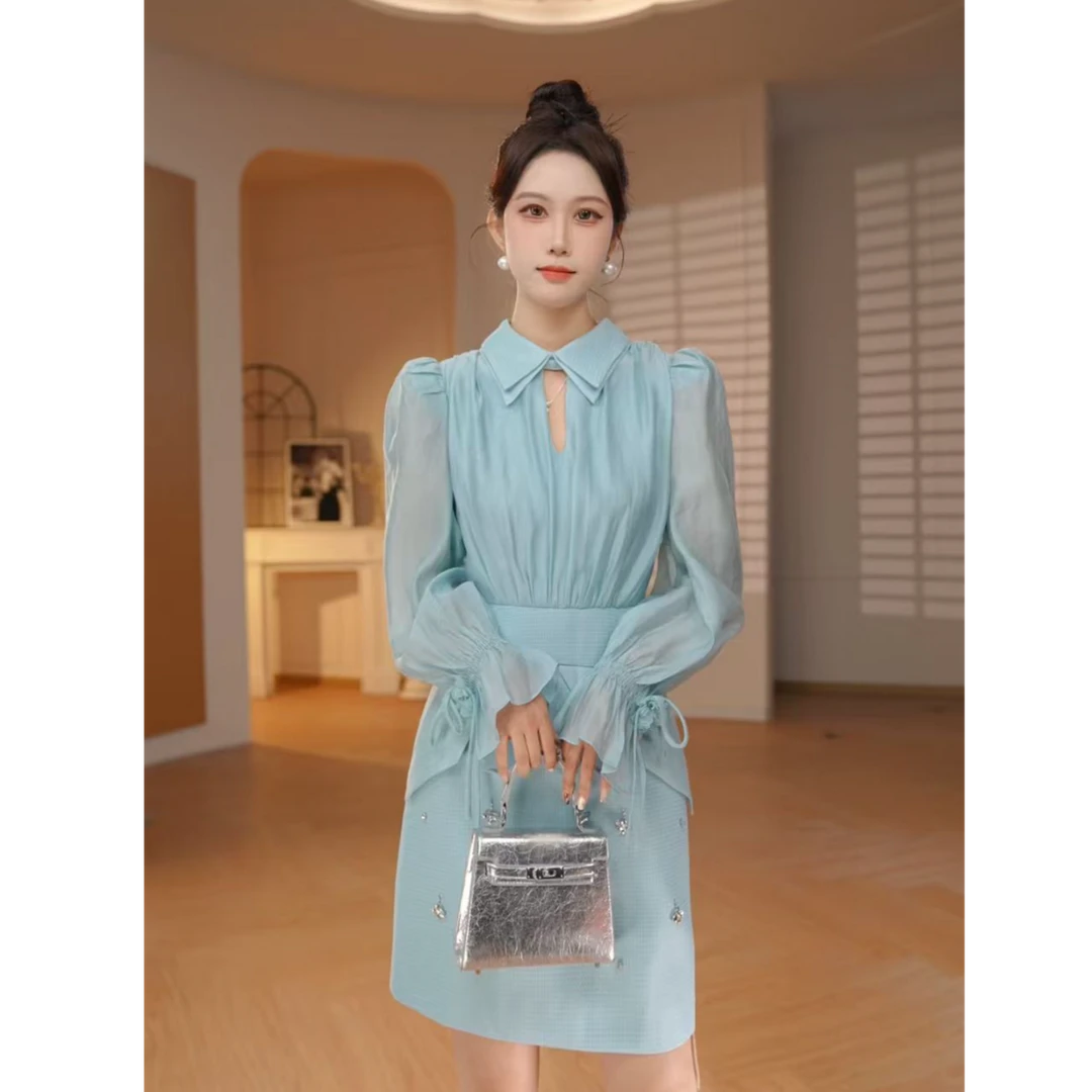 【时时原创】时尚轻奢气质小众设计师优雅修身法式名媛连衣裙61087