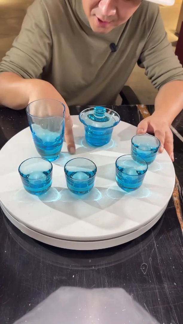 摆件天青色水晶琉璃茶杯套装7件套