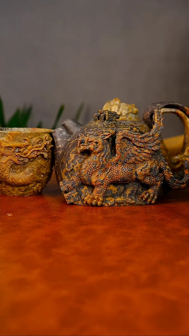 晴**天貔貅套装冰碛岩石壶
