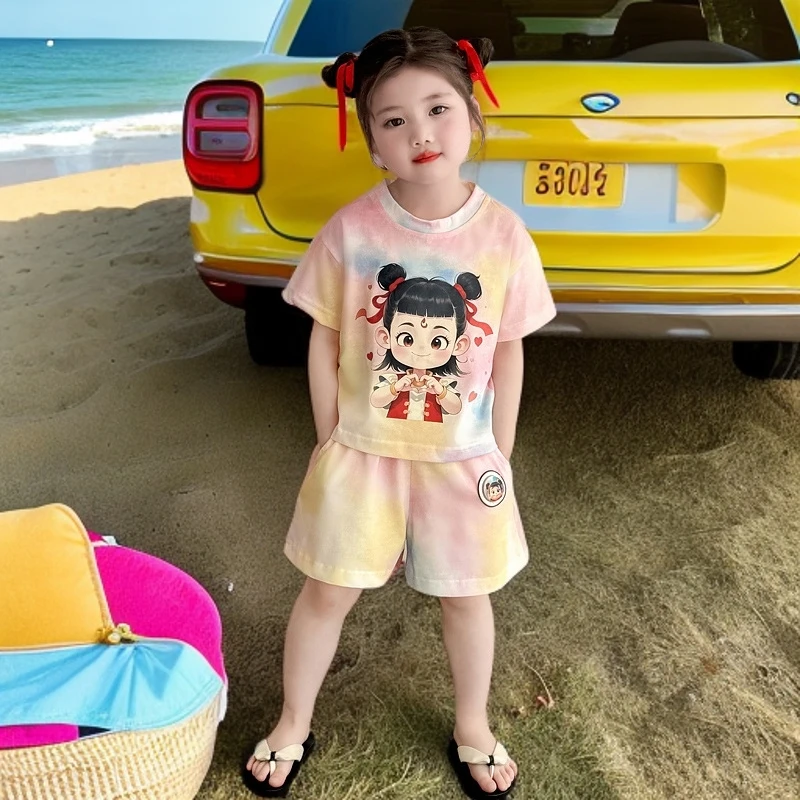 女童哪吒新款2025爆款夏季套装宝宝夏款洋气短袖短裤夏装潮流透气