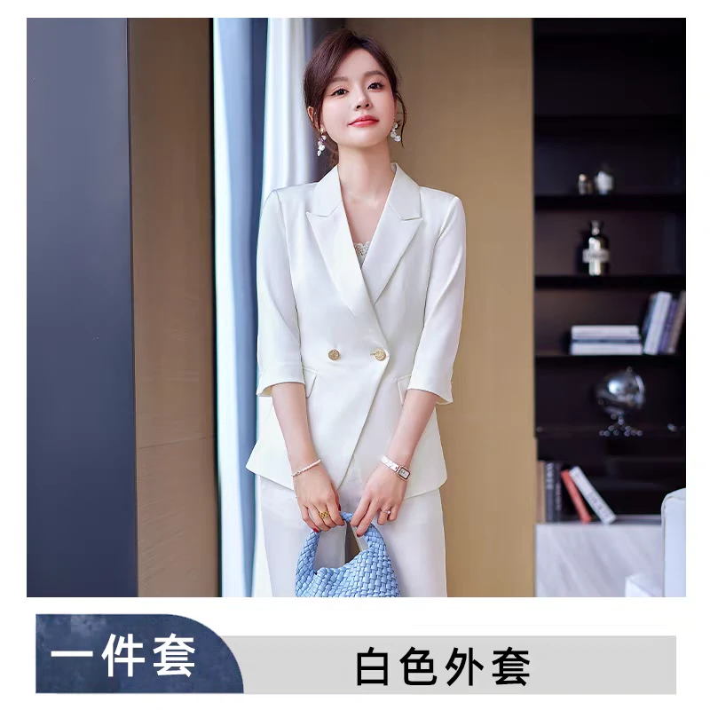 A区6606高级感薄款七分袖职业女士夏季西服套装