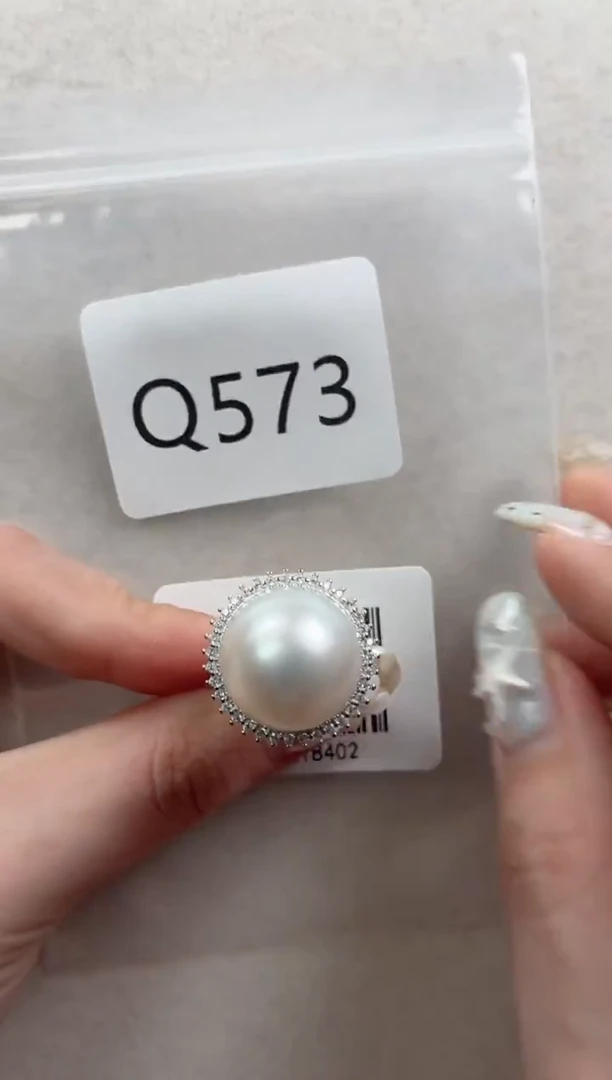 银S925镶嵌戒指海水珍珠q573