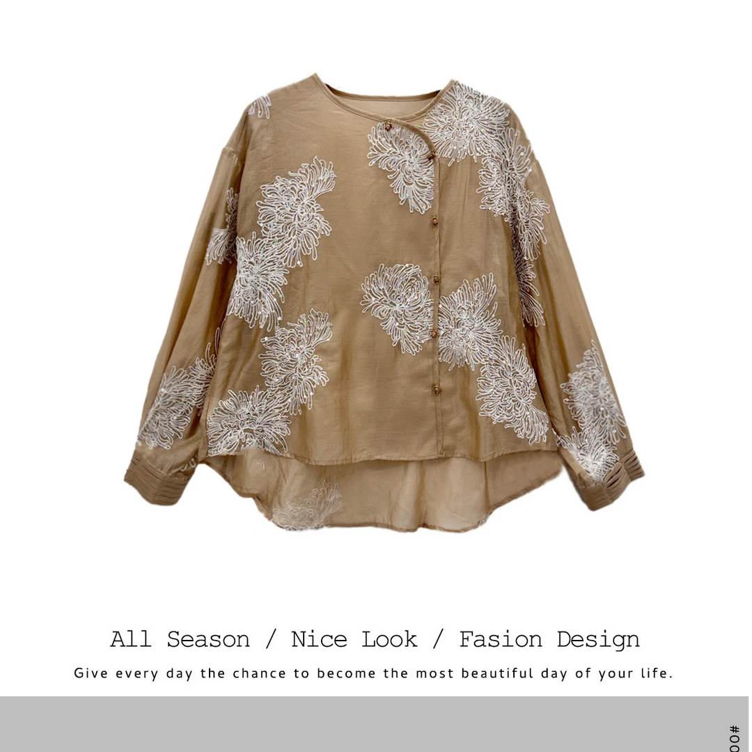 891 国风新中式刺绣蕾丝衫宽松娃娃衫时尚衬衫上衣女春夏新款#253