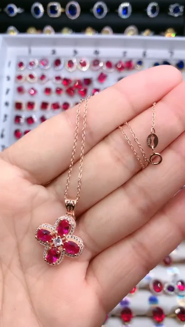 【闪购商品】红宝石吊坠(赠链)银S925镶嵌玫瑰金