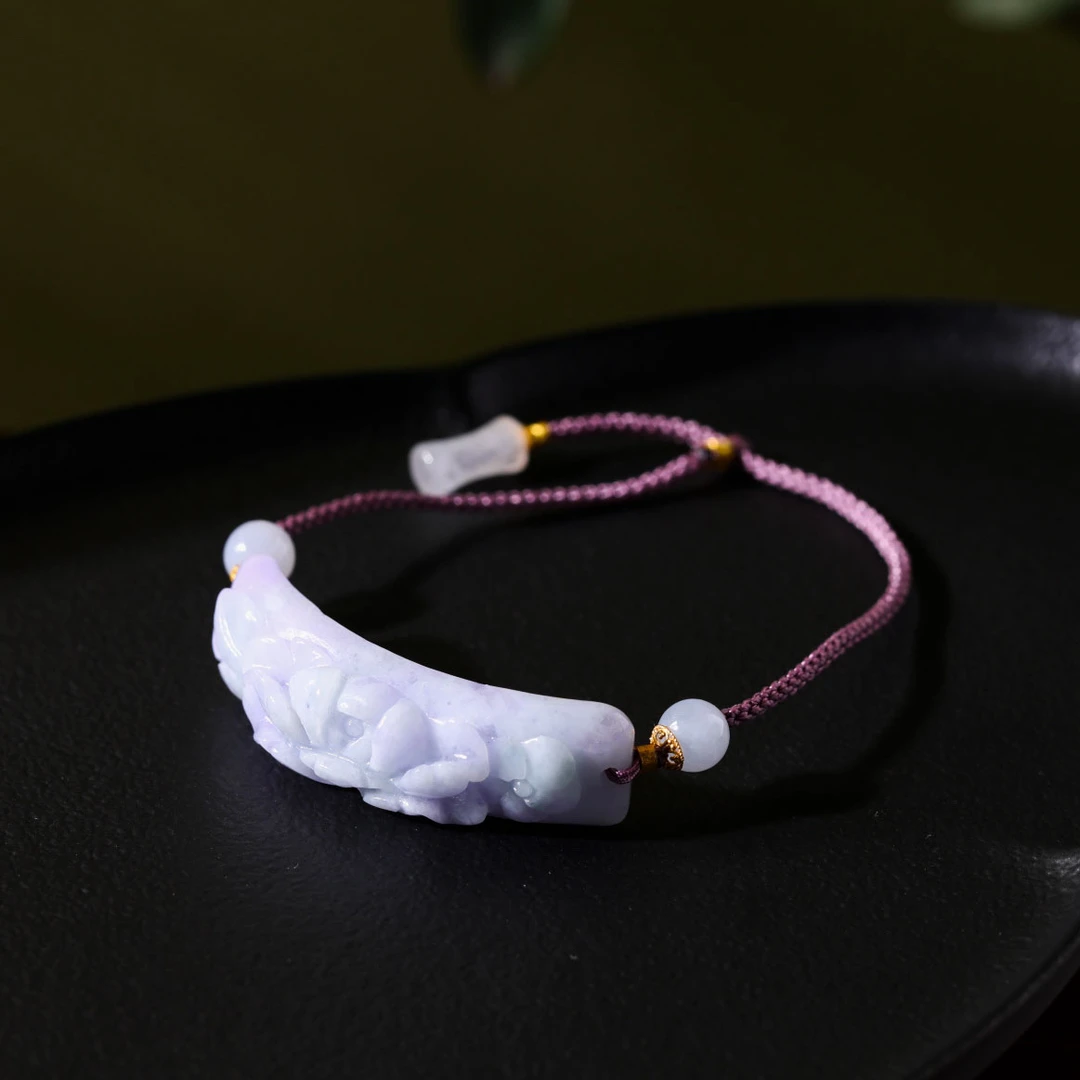 【意婵】《语茉》天然高品紫翡翠雕花单圈手绳18K金-911130