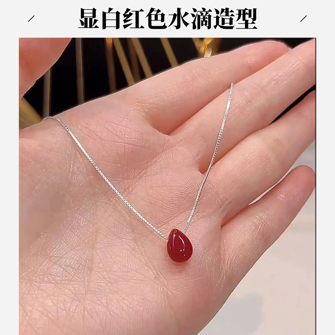 钛钢项链 2025年新款设计感显白红色水滴抽拉项链女气质百搭
