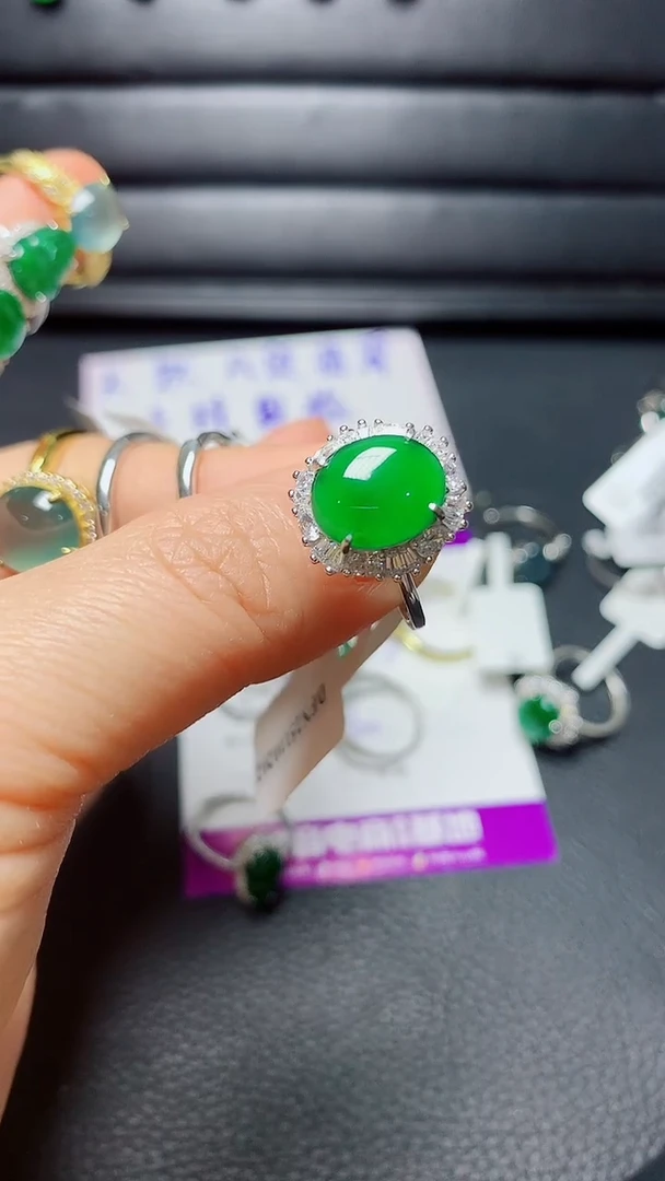 银S925镶嵌戒指翡翠天然翡翠A货s925银镶