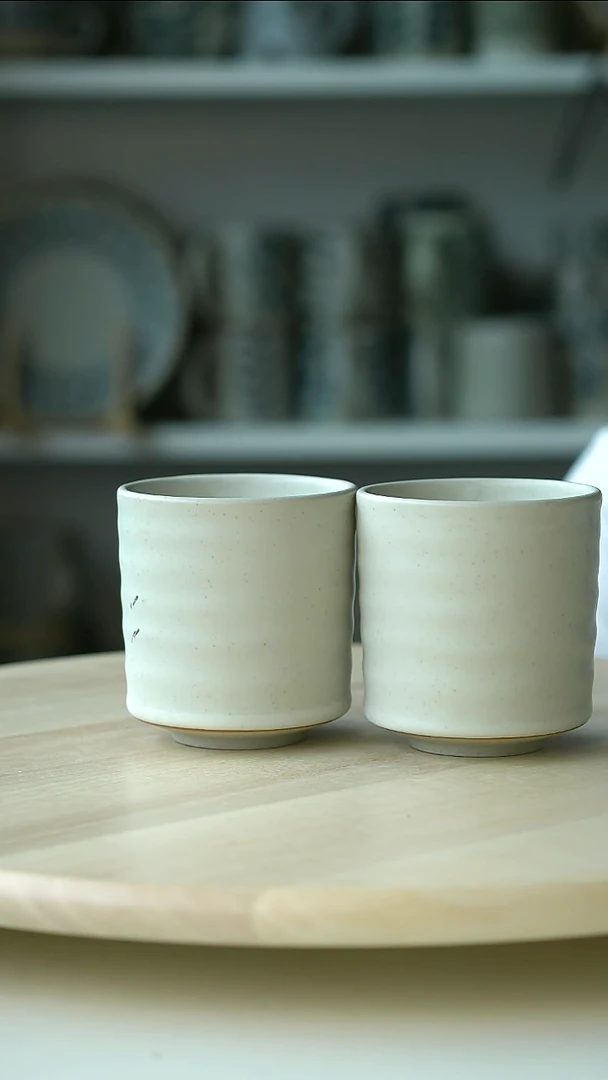 陶瓷微瑕粗陶罗圈纹手握杯两只装@4-2@