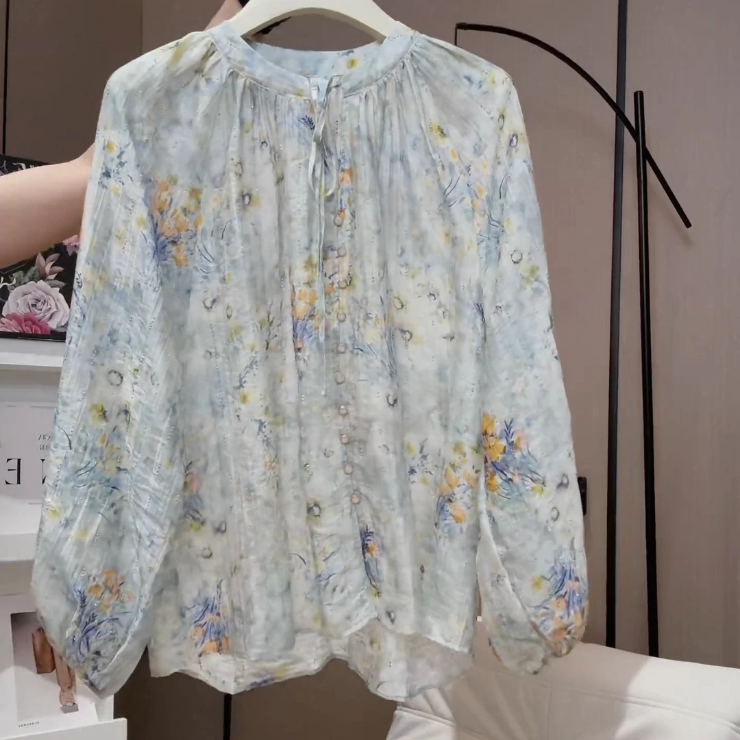 休闲夏季重工透气长袖上衣高级感时尚显瘦防晒T恤衬衫DP6545