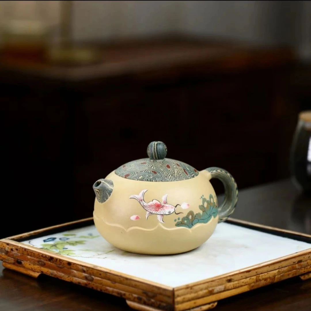 段泥胶泥鱼趣莲花西施壶紫砂壶