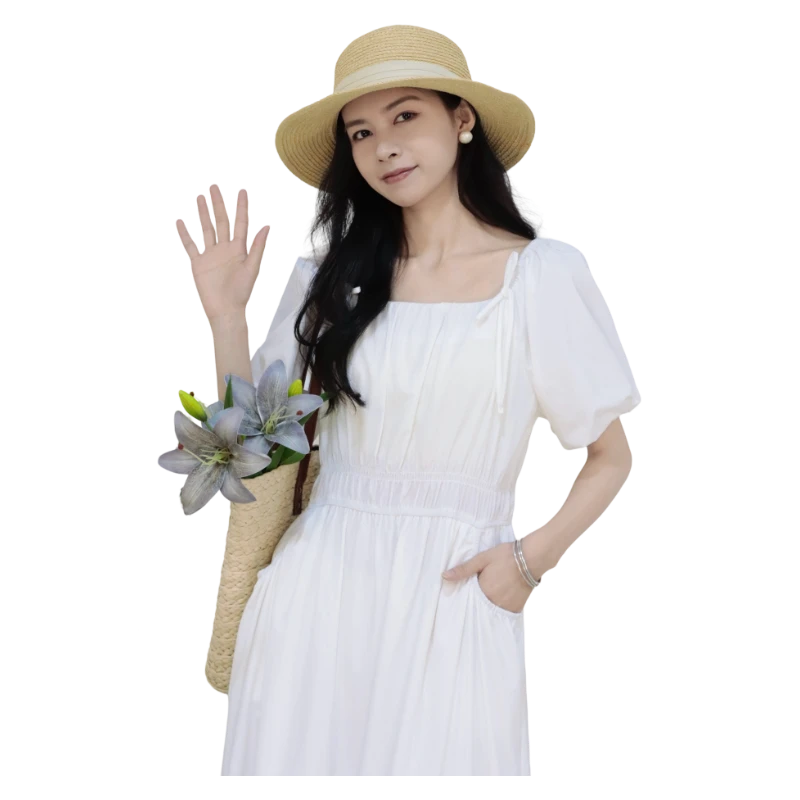 25夏季新品LIUKE留刻蝴蝶结收腰长款连衣裙41250522510