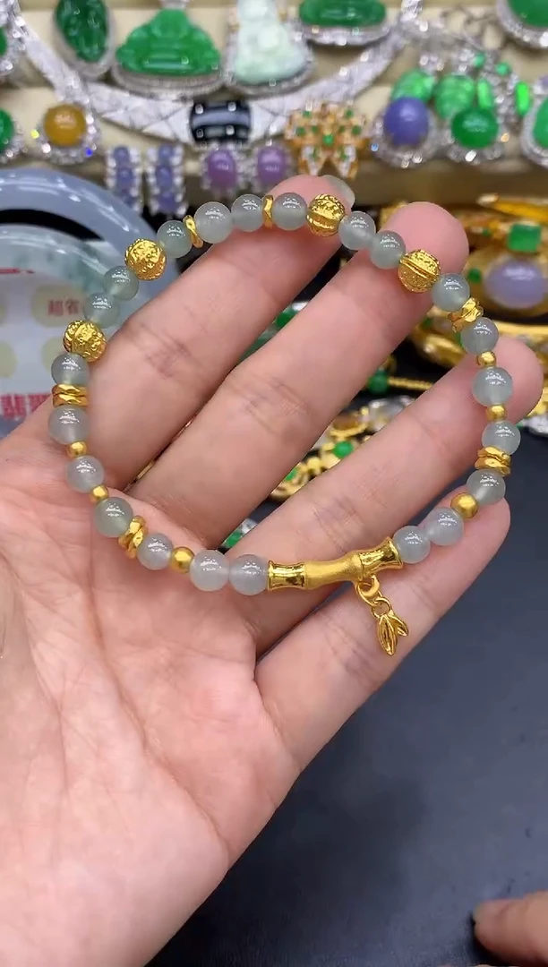 足金镶嵌手链翡翠263-中国好珍宝