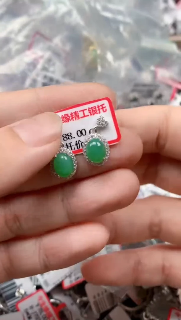 银S925镶嵌戒指翡翠天然A货缅甸翡翠