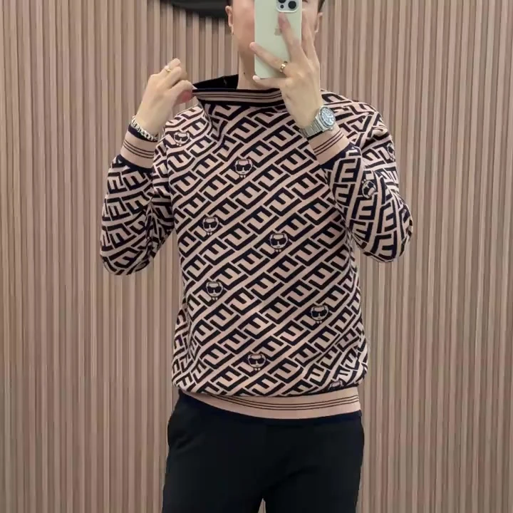 男士轻奢提花半高领针织衫潮牌秋冬新款舒适透气保暖套头打底毛衣