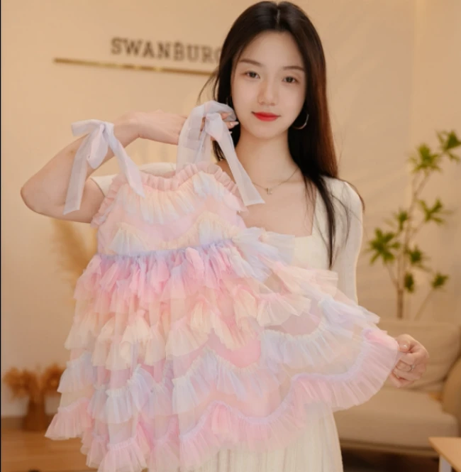 【Y.d8735】2025新款女童渐变网纱吊带公主裙女童夏季甜美连衣裙