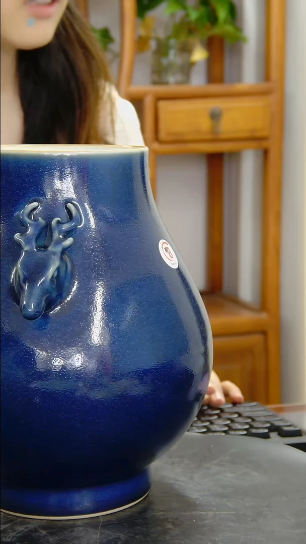 瓶蓝釉鹿头尊#1299#