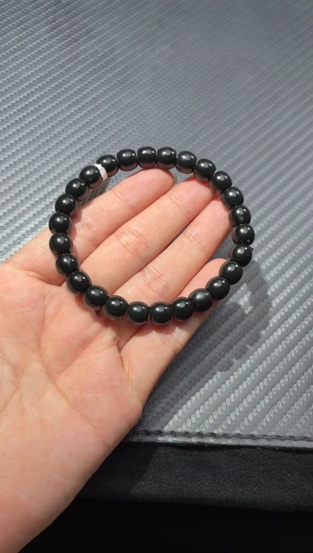 未镶嵌手链和田玉若羌黑青直切卡8手串微色差 送枣