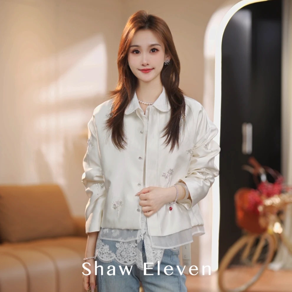 新品【Shaw Eleven】2025春装珠光感法式钉珠翻领短外套