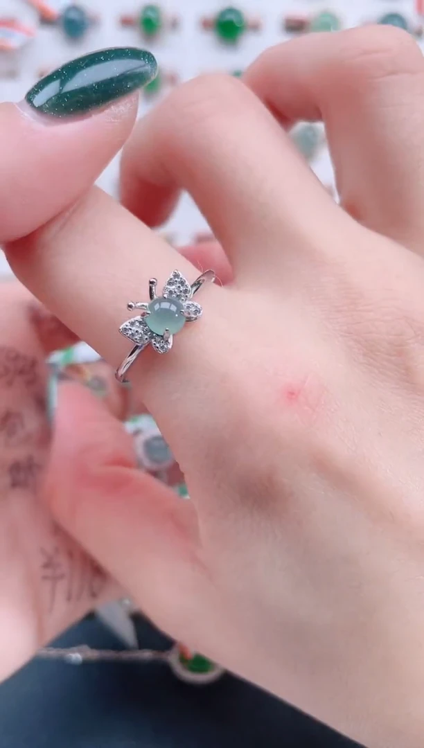 银S925镶嵌戒指翡翠天然翡翠