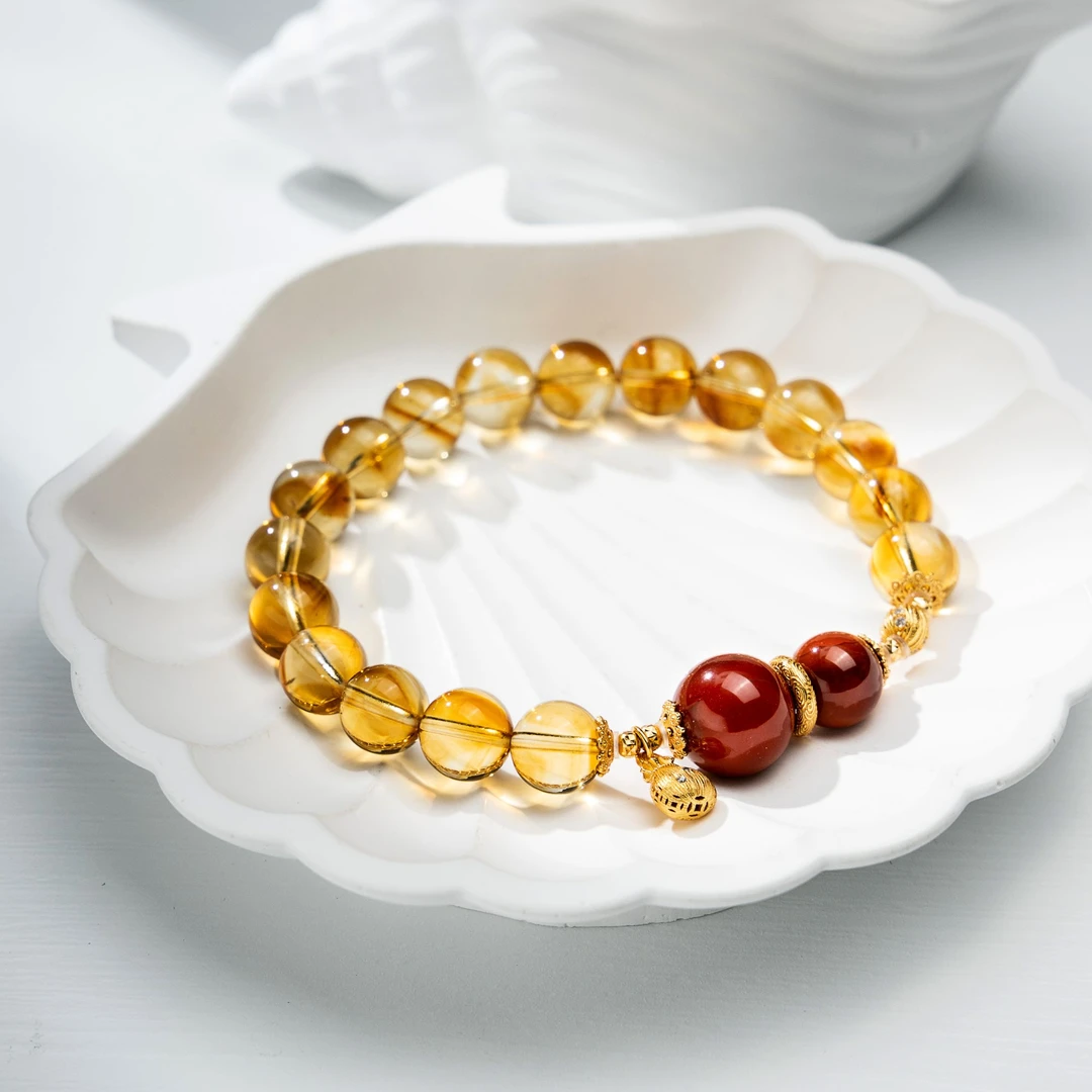 【福禄来财】穿红戴金 鸿运当头 南红黄塔晶手串-卡8+-SLQ331|BSJ3