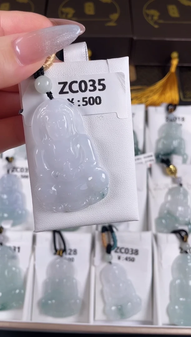 颈饰未镶嵌翡翠ZC035冰飘花观音+孤品+送同款绳子