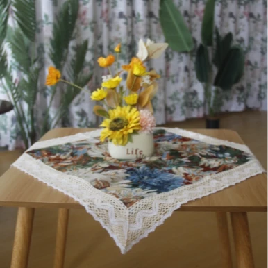 ZN001-58棉麻【58*58/对】彩菊棉麻交织布桌布茶几布莫奈油画