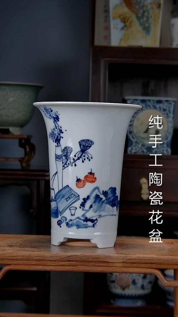 景德镇陶瓷 手工花盆